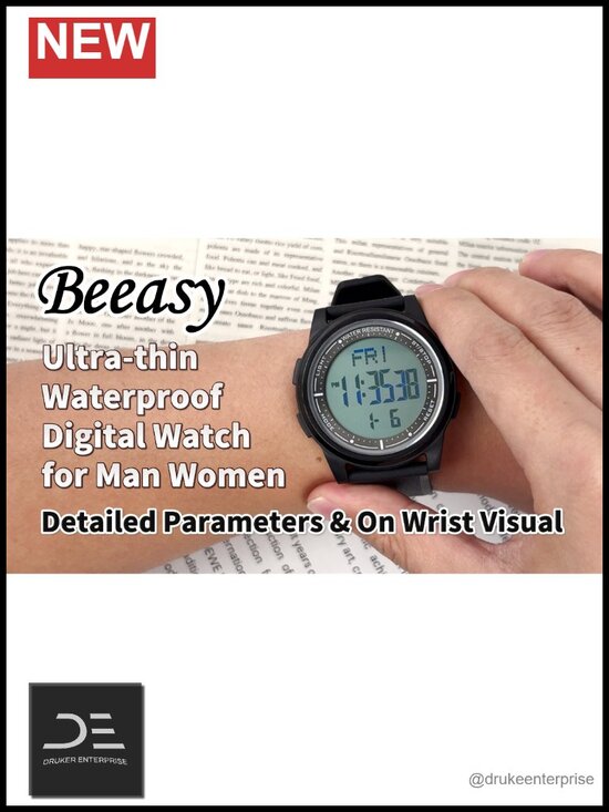 Ultra-Thin Digital Watch, 50M Waterproof, Stopwatch, Alarm, 44mm Silicone main image 5